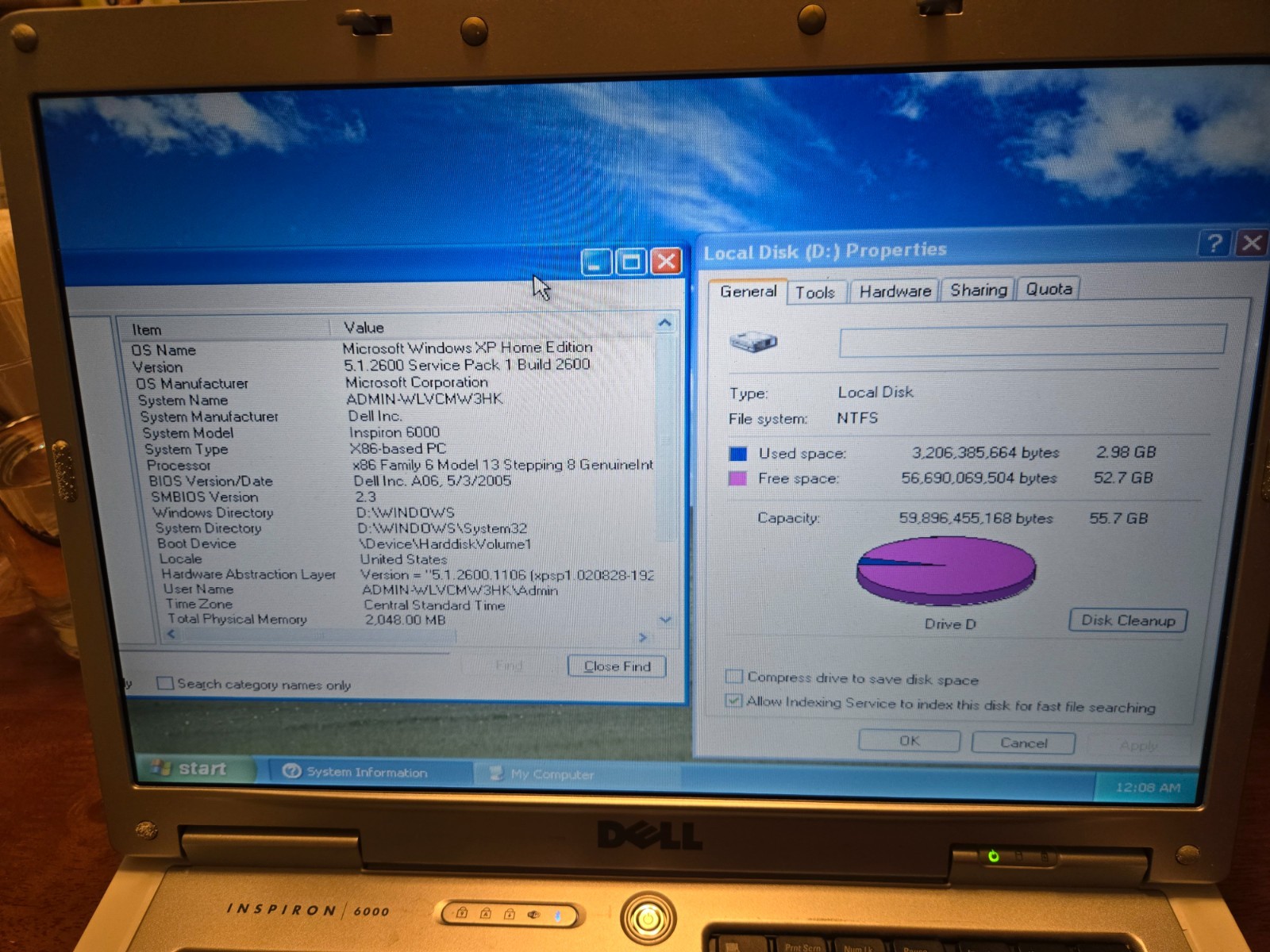 Dell Inspiron 6000 Win XP Pentium 730 1.6ghz, 2gb ram, 60gb HD with case