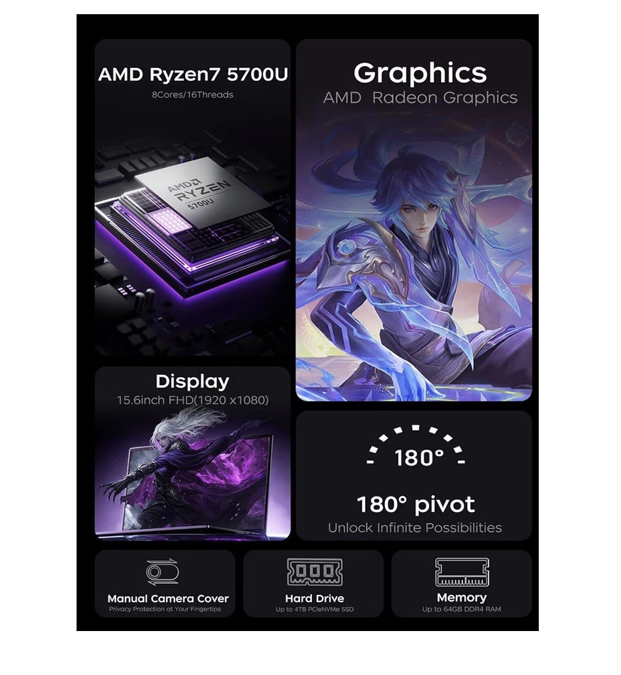2025 Gaming Laptop with AMD Ryzen7 5000 Series(Up to 4.3GHZ,8C/16T),AMD Radeon G