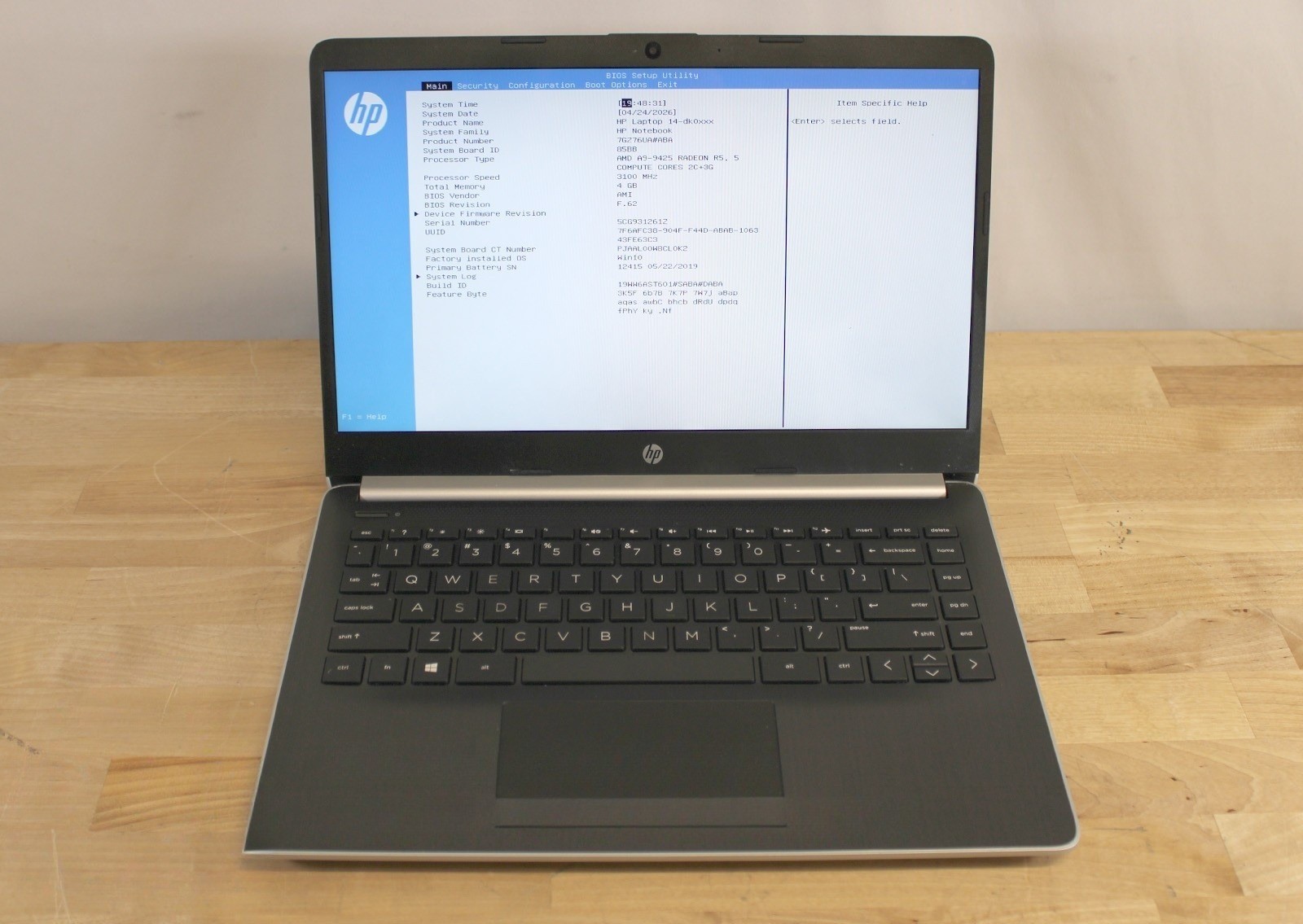 HP Laptop 14-dk0002dx AMD A9-9425 3.10GHz 4GB RAM 128GB SSD No OS
