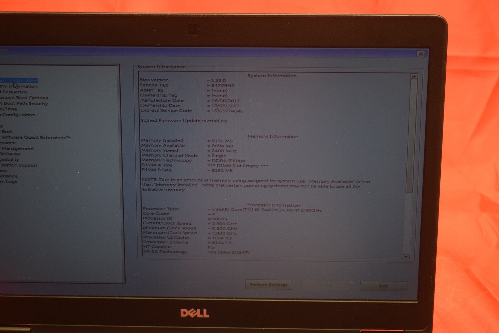 BROKEN KEYBOARD Dell Latitude 5480 14 Laptop Intel Core i5-7440HQ 2.80GHz