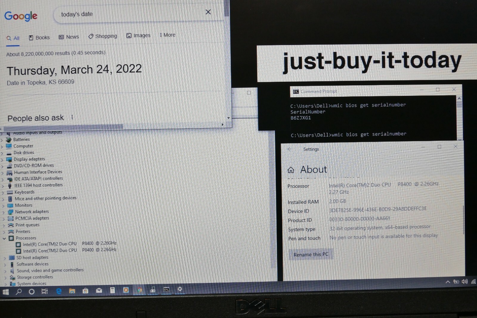 Dell Latitude E5400 INTEL CORE 2 DUO P8400 2.26 GHZ 2GB RAM B6ZJXG1