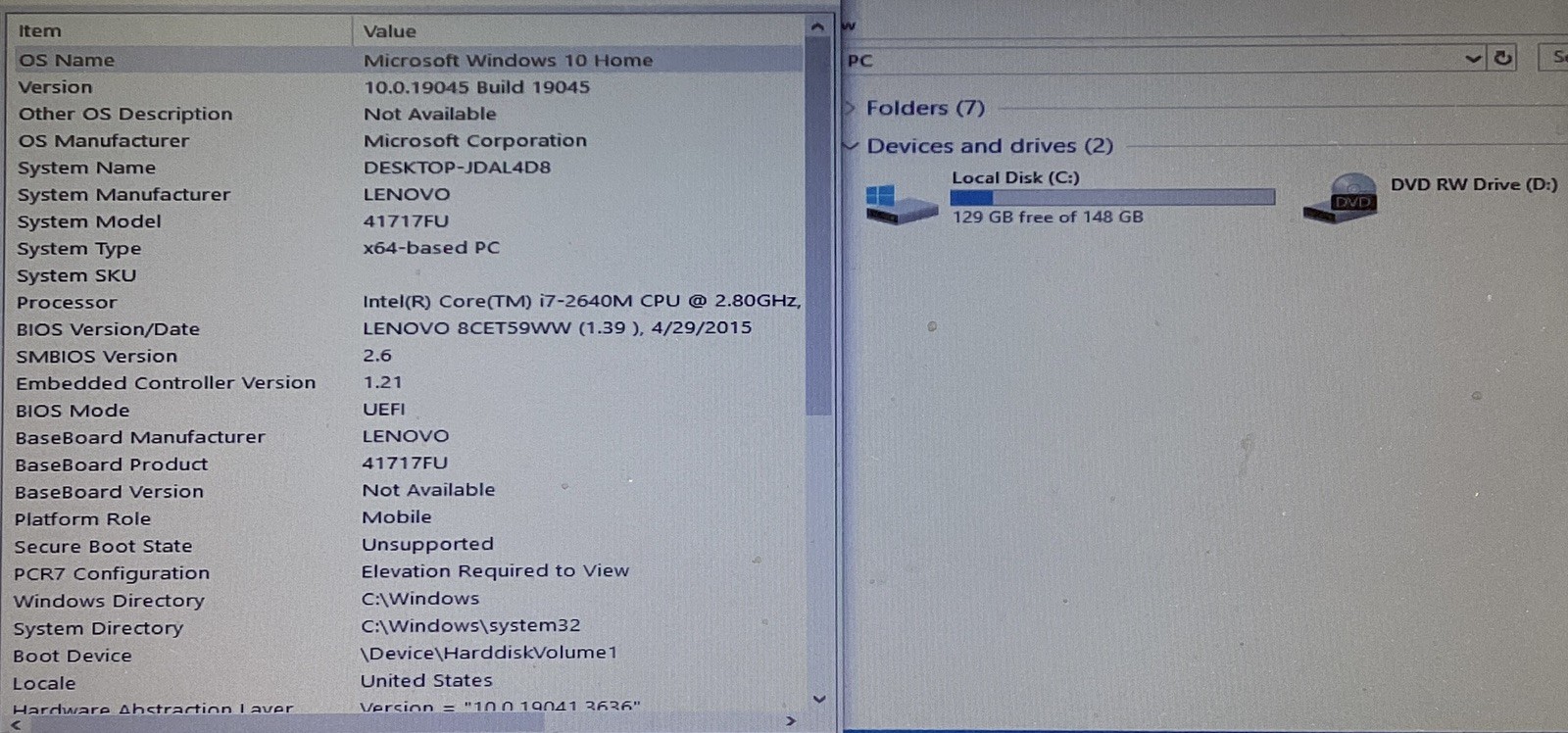 Lenovo ThinkPad T420s Intel i7-2640M @ 2.80GHz 4GB Ram 128GB SSD *BAD BATTERY*