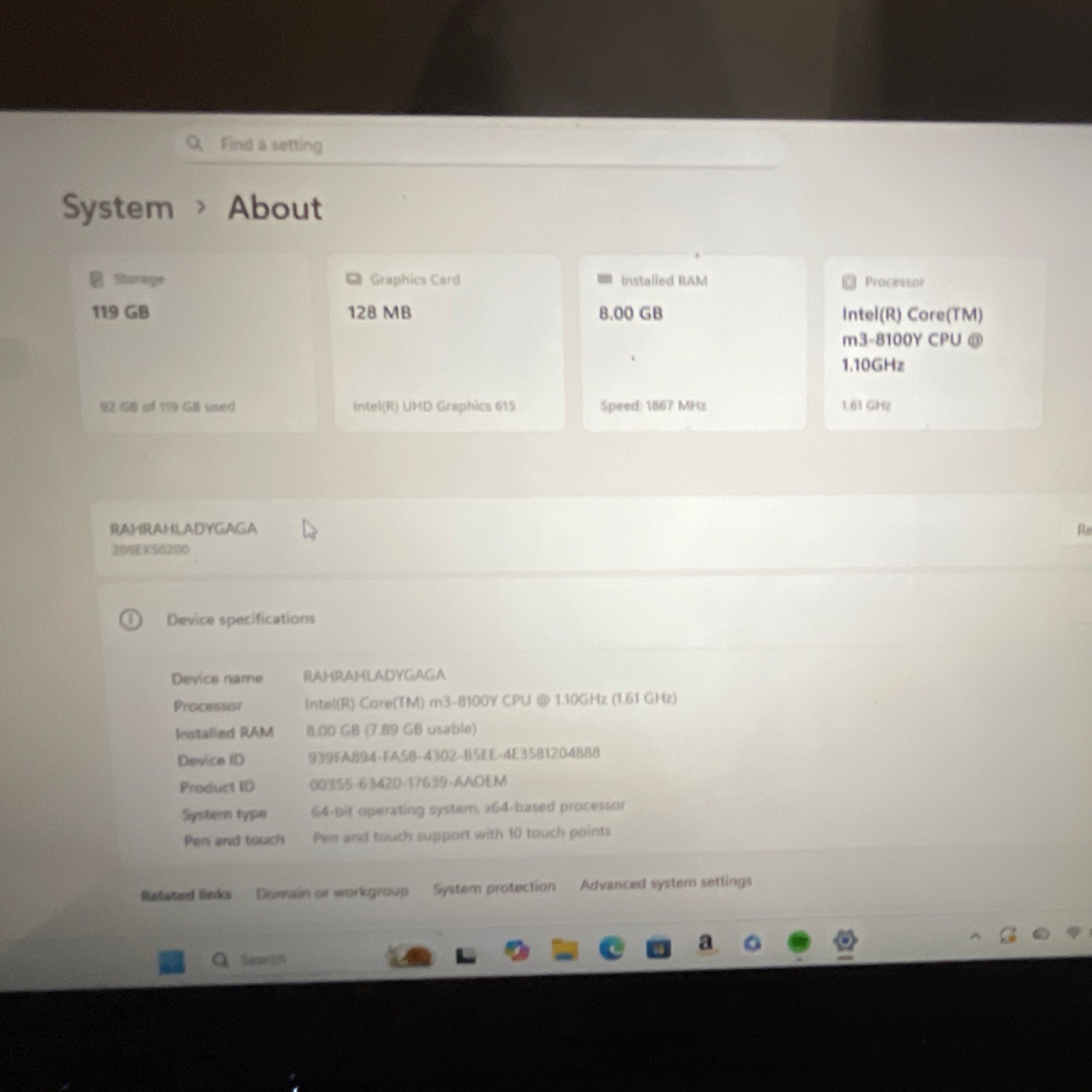 Lenovo ThinkPad 12″ Touch Intel Core m3-8100Y 8GB RAM 119GB SSD