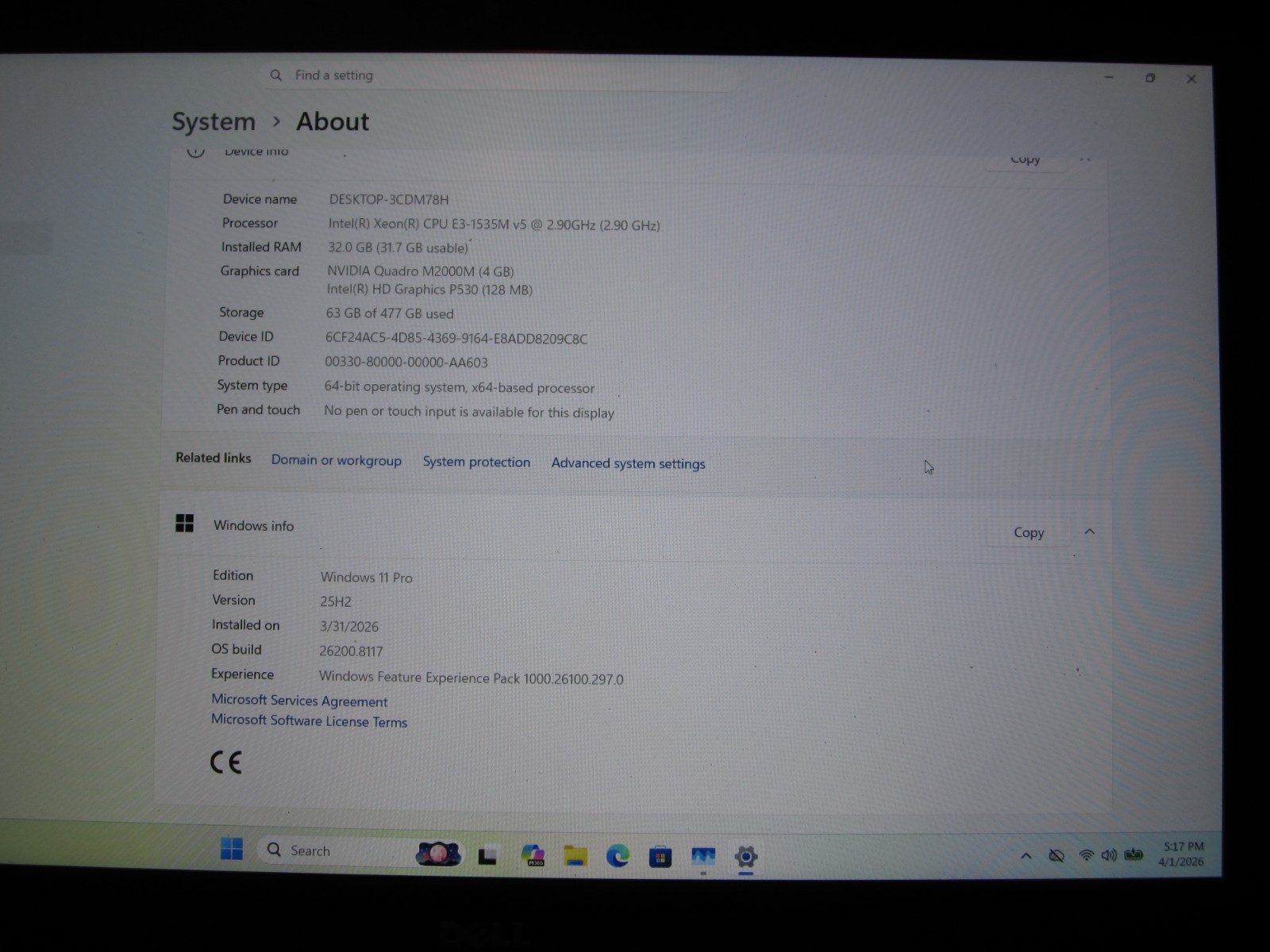 Dell Precision 7510 Laptop Xeon E3-1535M 2.90Ghz 32GB DDR4 512GB SSD QuadroM2000