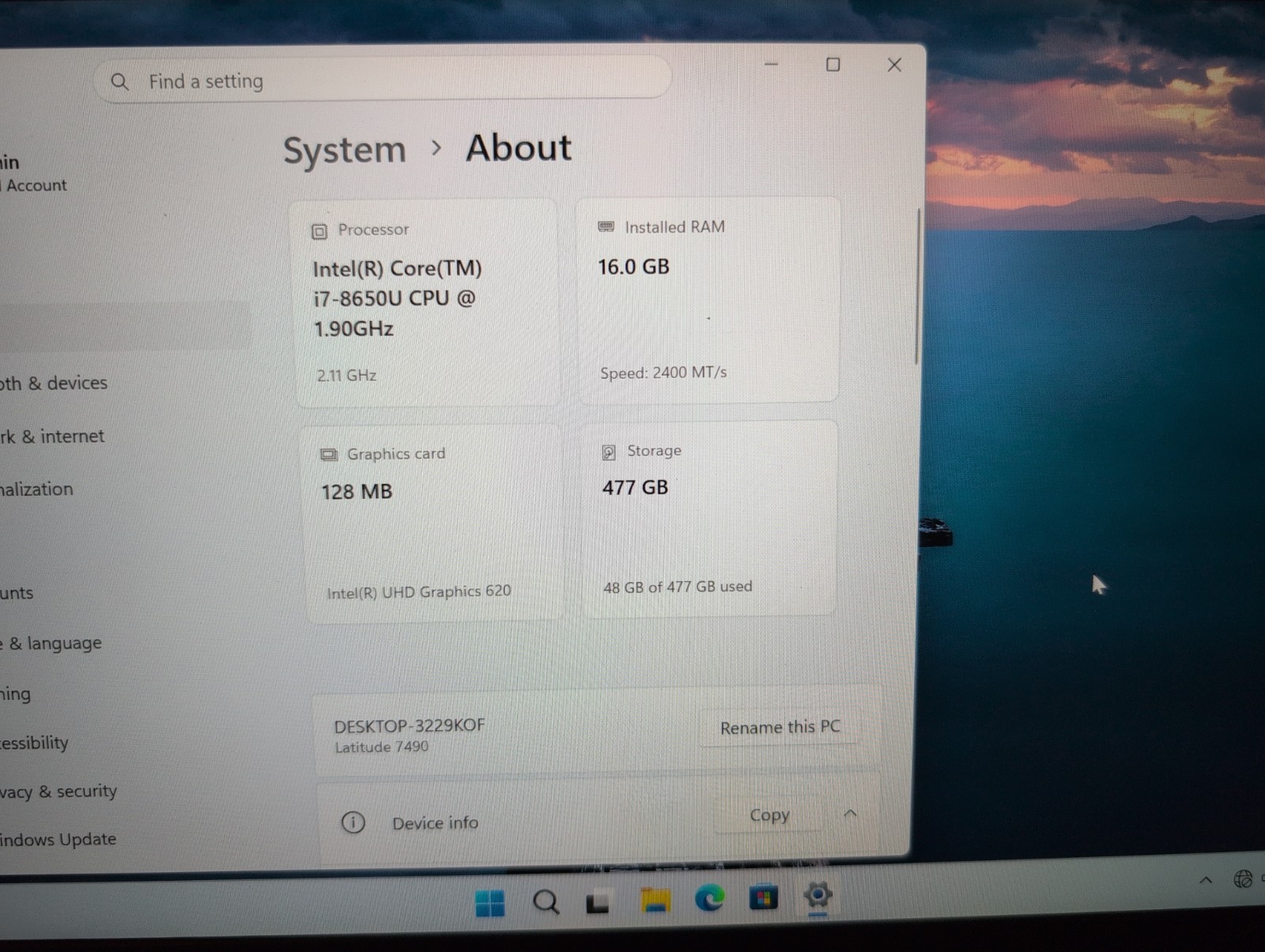 Dell Latitude 7490 I7-8650U, 16GB RAM, 512GB SSD, FHD, Win11 Pro