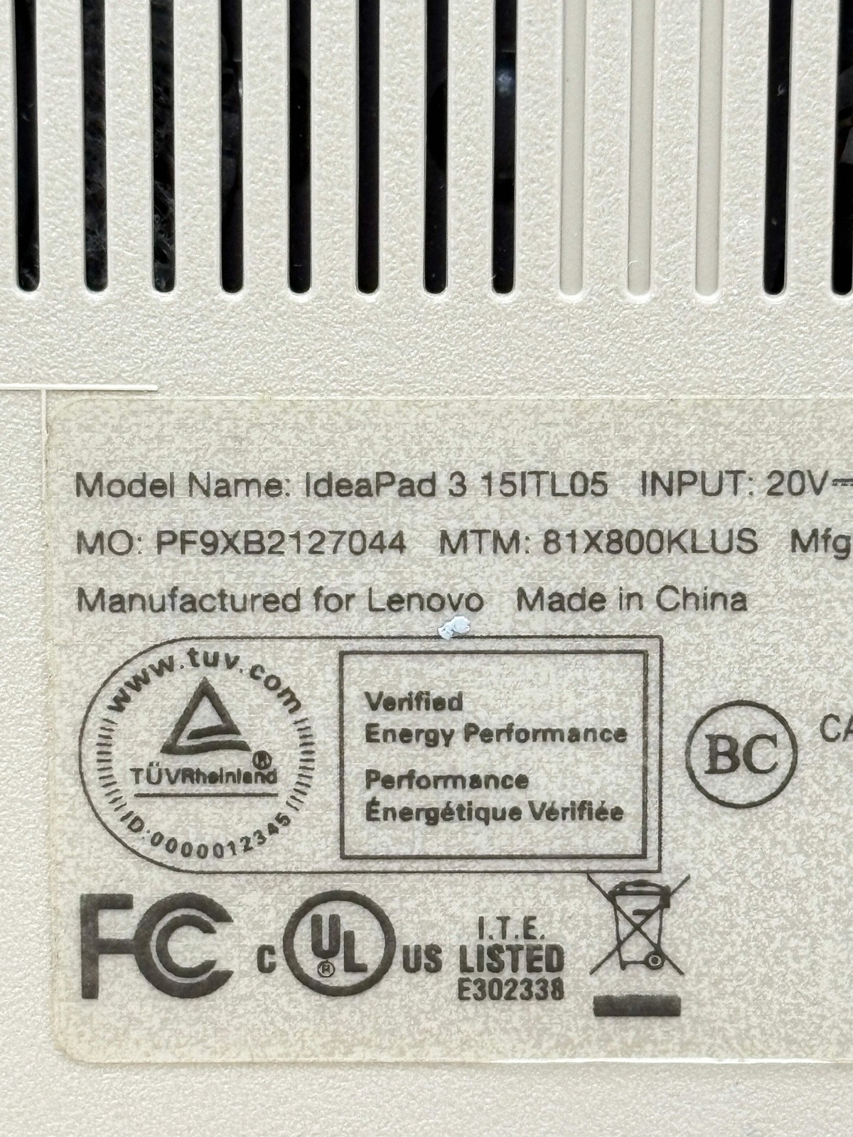 Lenovo IdeaPad 3 15ITL05 Intel Core i3 4GB 128GB Broken For Parts
