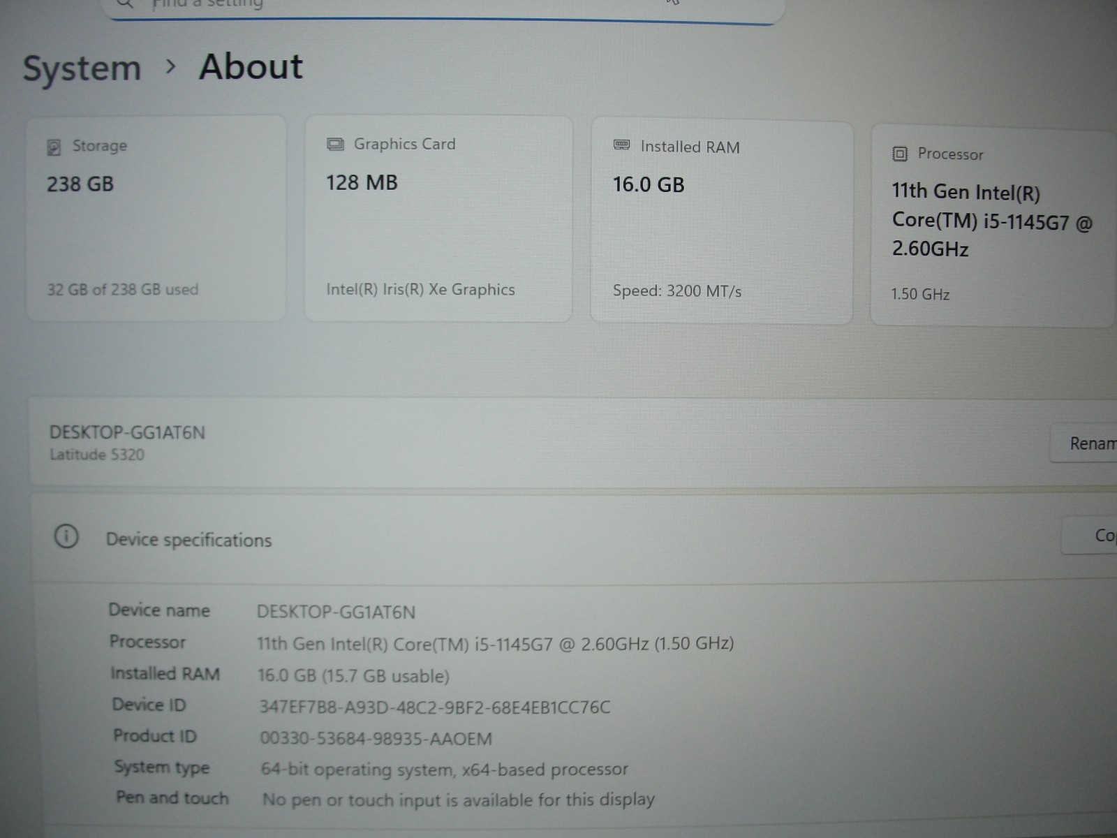 Dell Latitude 5320 13.3”FHD Intel Core i5-1145G7 2.6GHz 16GB RAM 256GB SSD