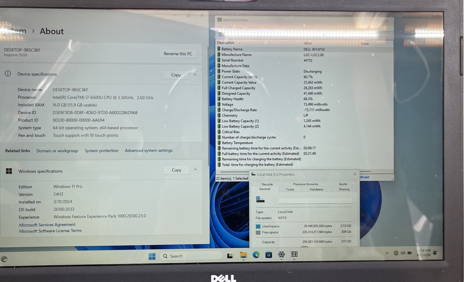 Dell Inspiron 15 5000, Intel i7-6500 @2.50GHz, 16GB RAM, 256GB SSD, W11P
