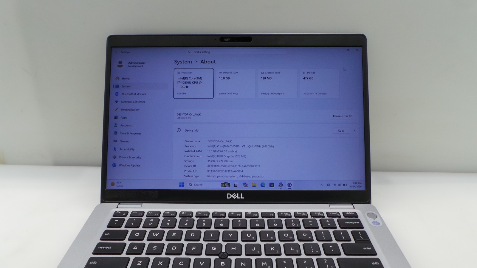 Dell Latitude 5410 | 14″ | i7-10810U 1.10GHz | 16GB RAM 512GB NVMe | WIN 11 PRO