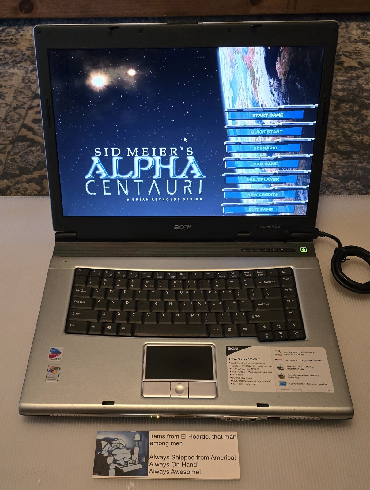 Acer Travelmate 4062 WLCi Laptop 1GB Ram 80GB HDD 1.73 Ghz Pentium M Win XP DVD
