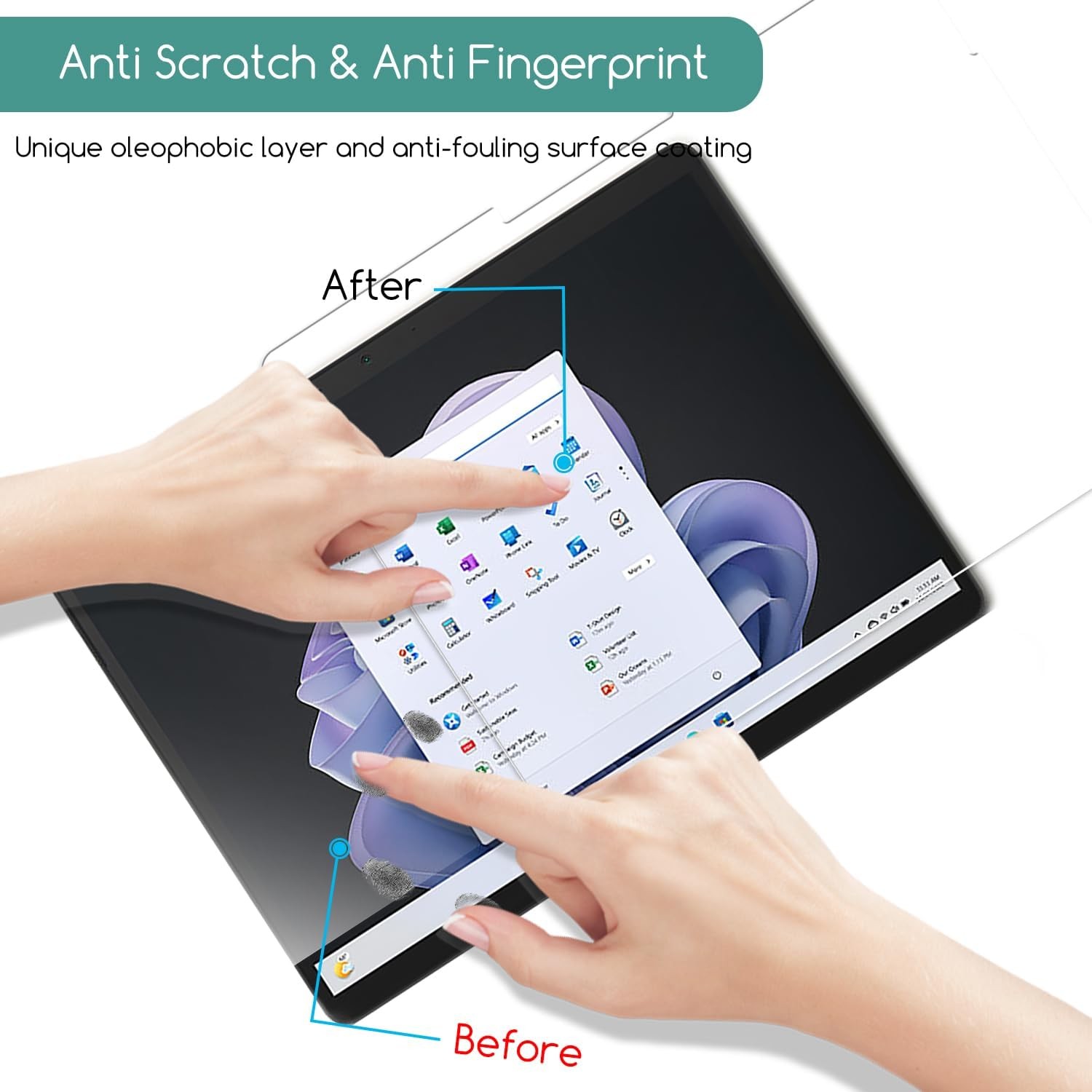 2-Pack Ultra HD Tempered Glass Screen Protector for Surface Pro 9, 10, 11, Case
