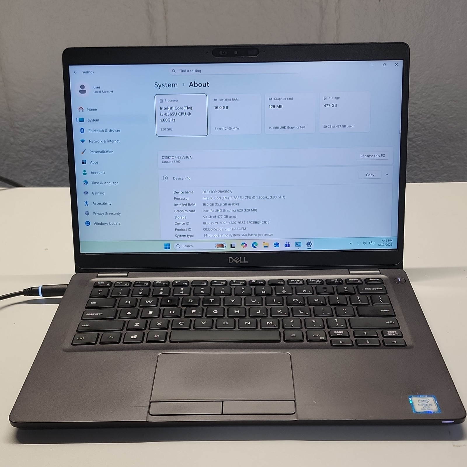 Dell Latitude 5300 13.3″ i5-8365U 16GB 500GB NVMe SSD Win 11 Pro Charger & Batt