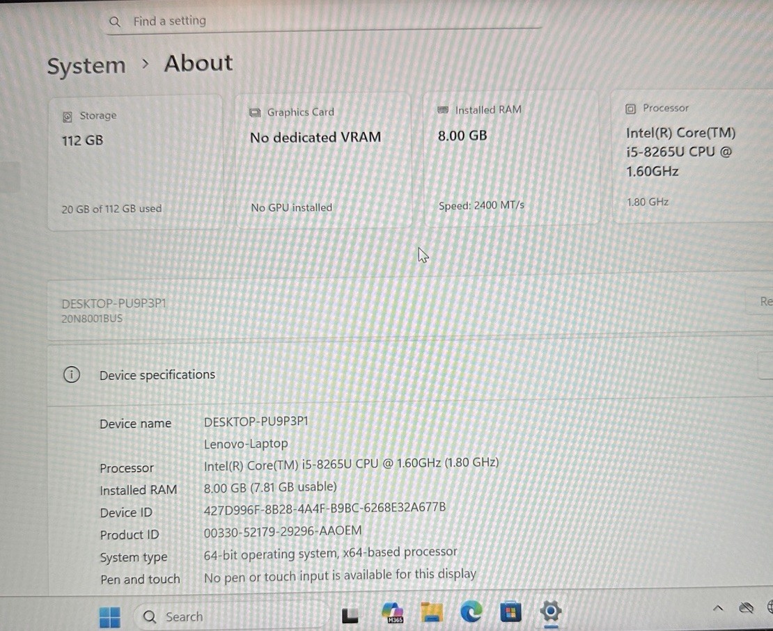 Lenovo ThinkPad E490 14” 250GB SSD, 8GB RAM, Intel Core i5 1.60GHz, Win 11 Pro