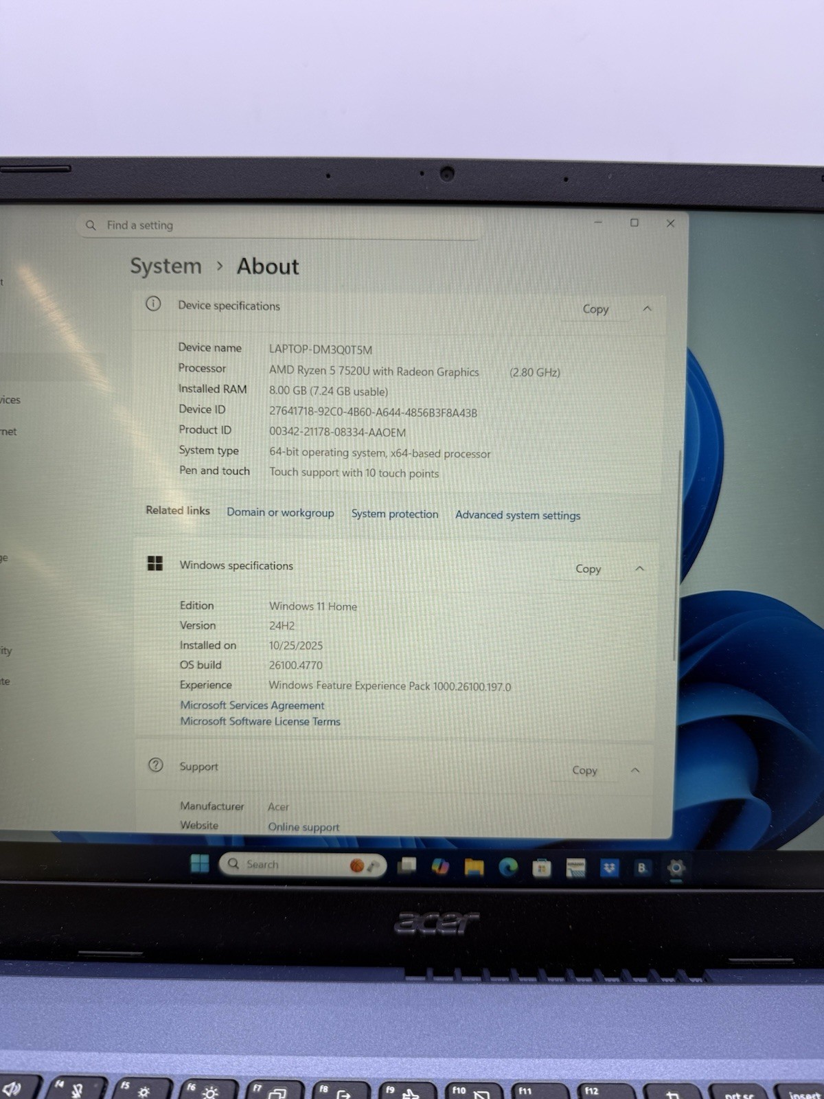 Acer ASPIRE 3 15 N23C3 15.6″ Ryzen 5 7520U 2.8GHz 8GB RAM 512GB SSD