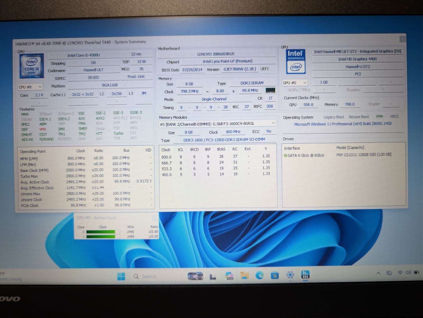 Lenovo ThinkPad T440 | i5 4th Gen 8GB RAM 120GB SSD | HD Win 11 Pro Dual Batt