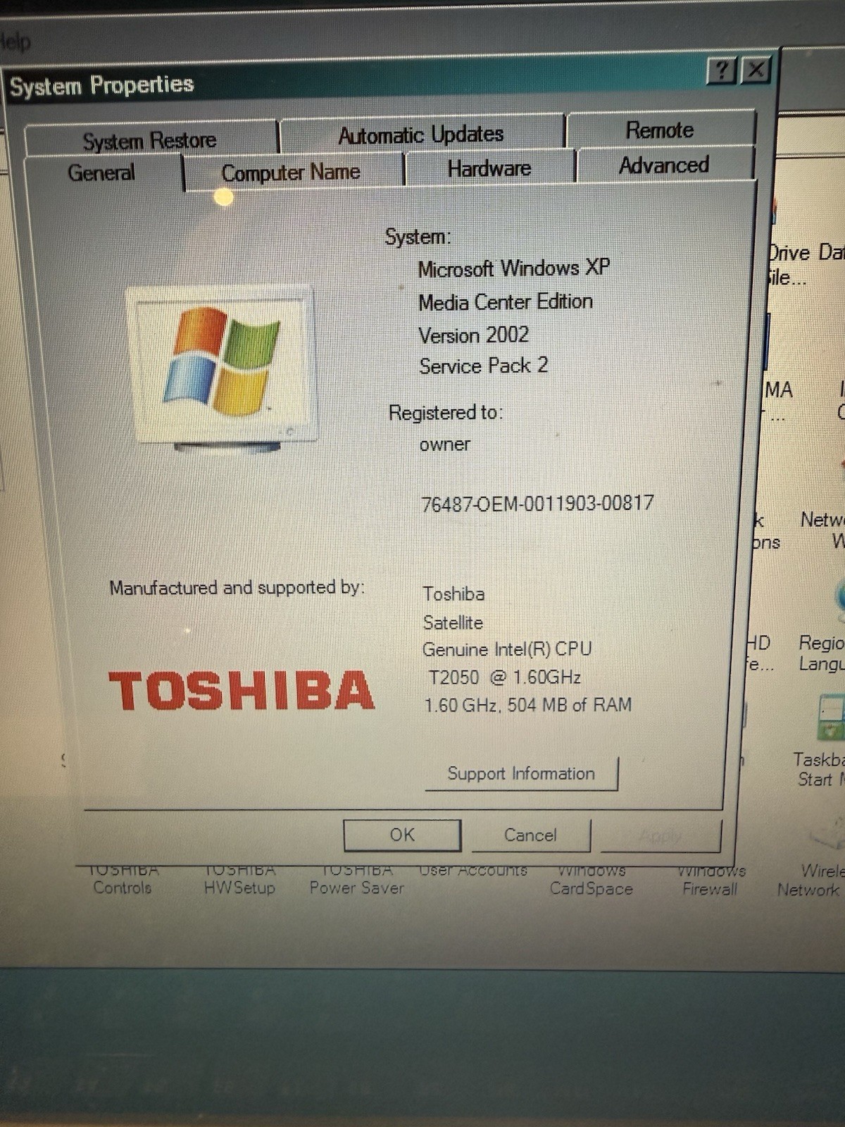Toshiba Satellite A105-S4074 Retro Gaming Intel C2D 1.6GHz 500 MB RAM No HDD XP