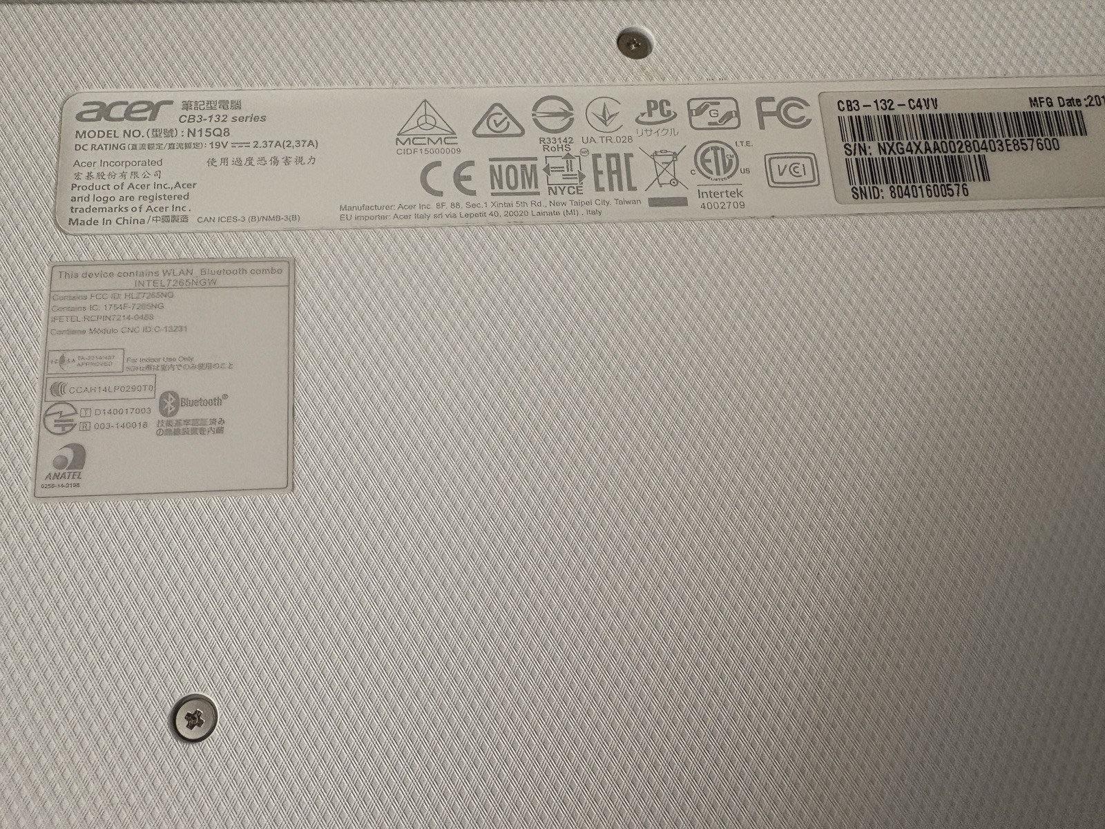 Acer Chromebook N15Q8 11.6″ Intel N3060@1.6GHz 4GB RAM 16GB SSD C738T | C1119
