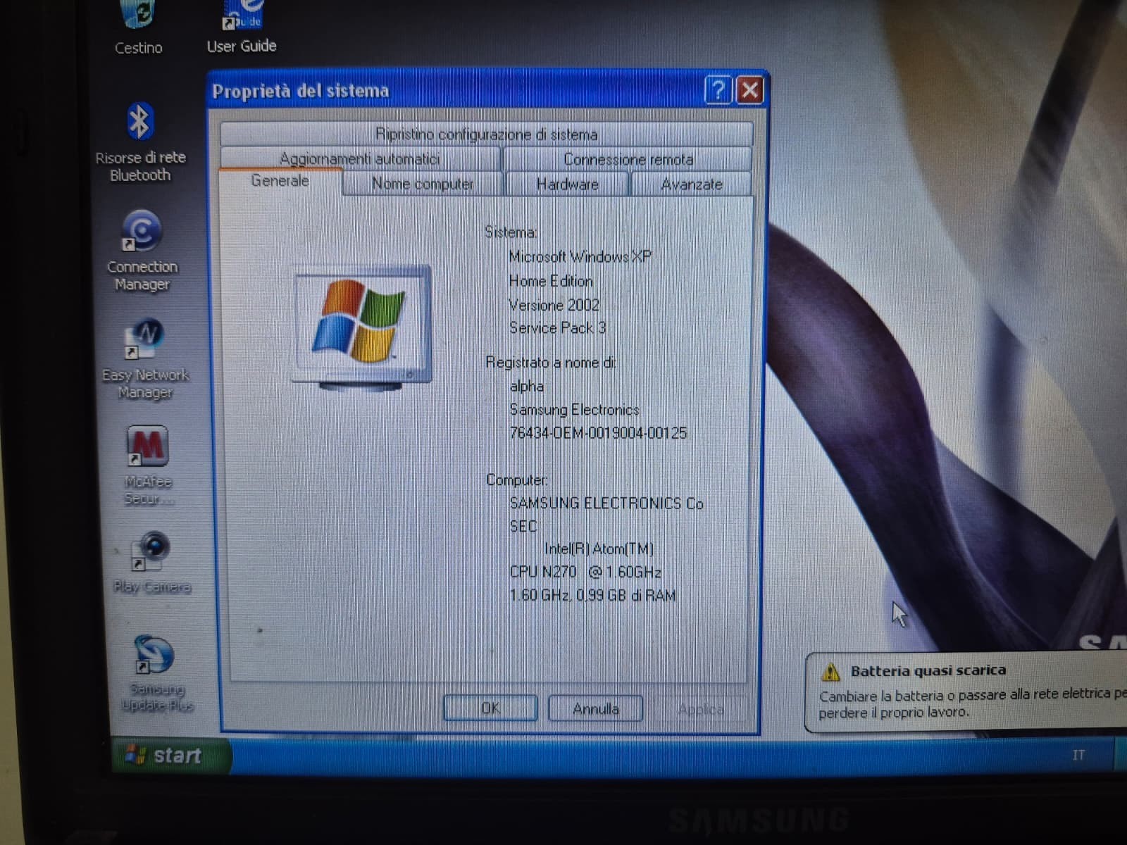 Samsung NC10 Netbook Black Defective Keyboard No Charger XP