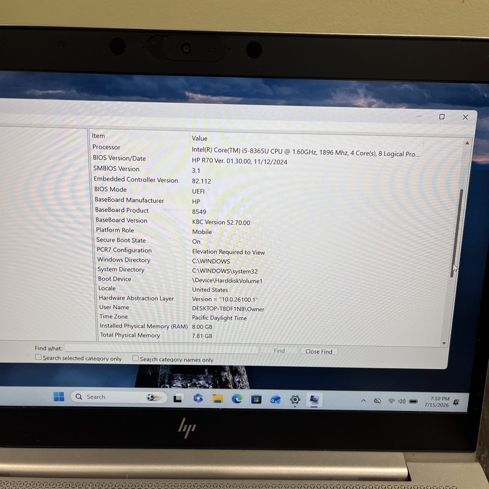 HP EliteBook 840 G6 14” Core i5-8365U 1.60GHz 8GB 256GB SSD Win 11 Pro Laptop
