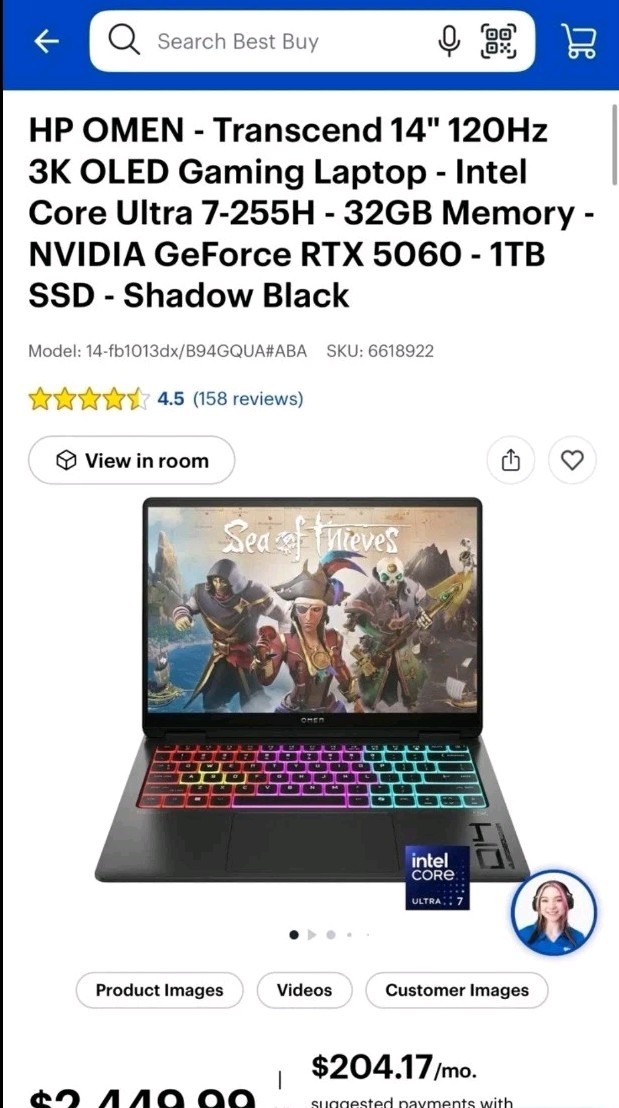 HP OMEN Transcend 14 OLED Gaming Laptop Ultra 7-255H 32GB 1TB RTX 5060