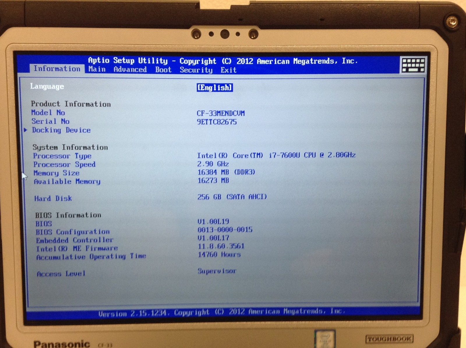 Panasonic Toughbook CF-33 MK1 i7-7600U 16GB 256GB SSD Touch, 2x Battery, 14K HRS