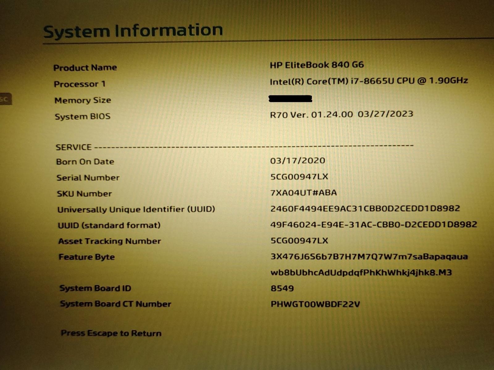 HP EliteBook 840 G6 14″ Intel i7-8665U **NO RAM/SSD/OS/AC** **YELLOW LCD**