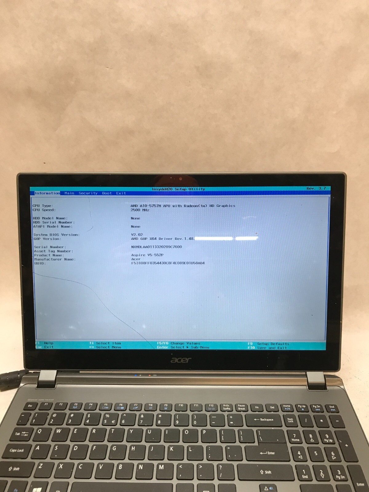 Acer Aspire V5-552P 15″ Laptop AMD A10-5757M 2.5GHz 6GB RAM NO HDD/OS Cracked DW