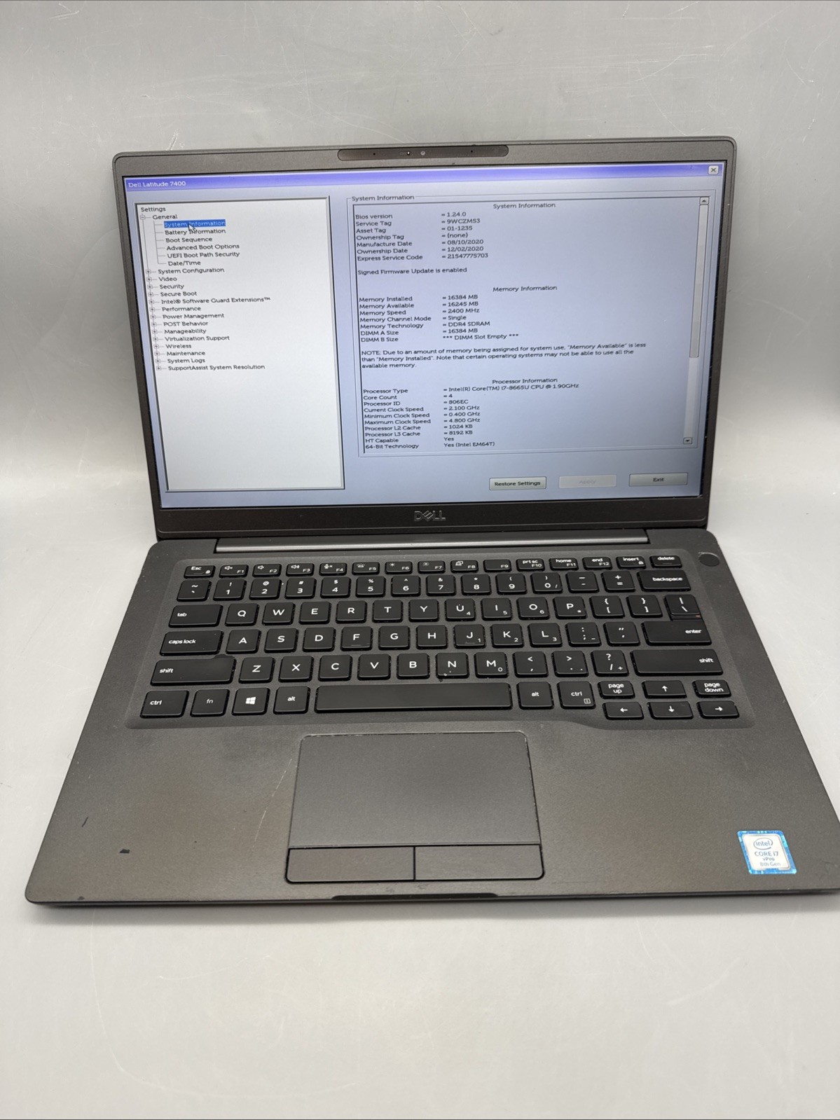 Dell Latitude 7400 14″ Core i7-8665U 1.9GHz 16GB RAM 256GB HD,NO OS