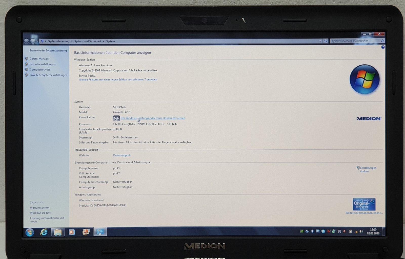 Medion Akoya E7624 i3-2350M 2.30GHz 500GB 8GB Laptop Windows 7 17.3″ GT 620M 1GB