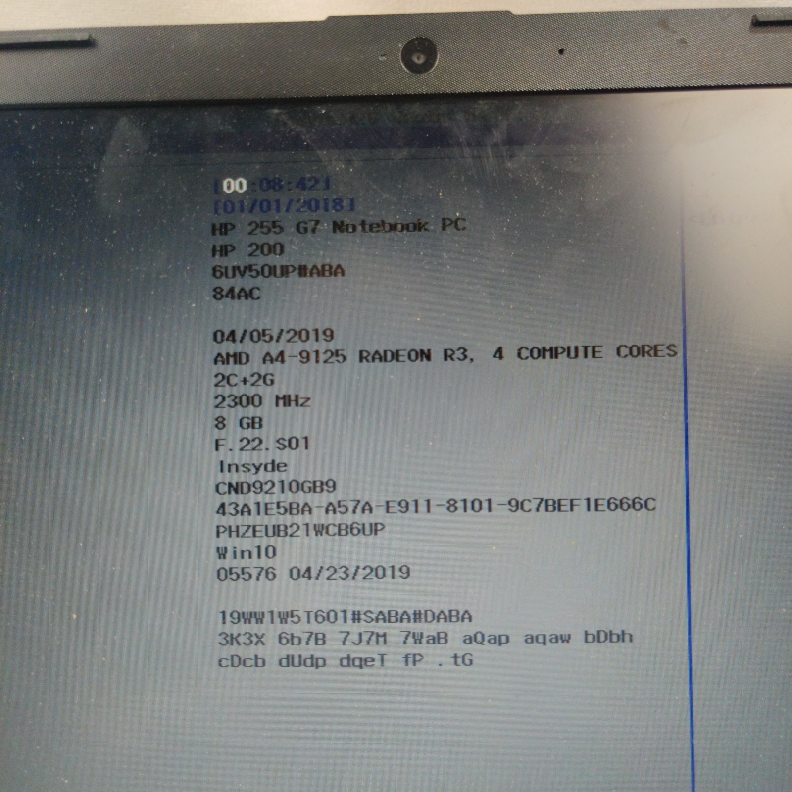 HP 255 G7 15.6″ A4-9125 2.3GHz 8GB RAM Win 10 (NO HDD/AC ADAPTER)