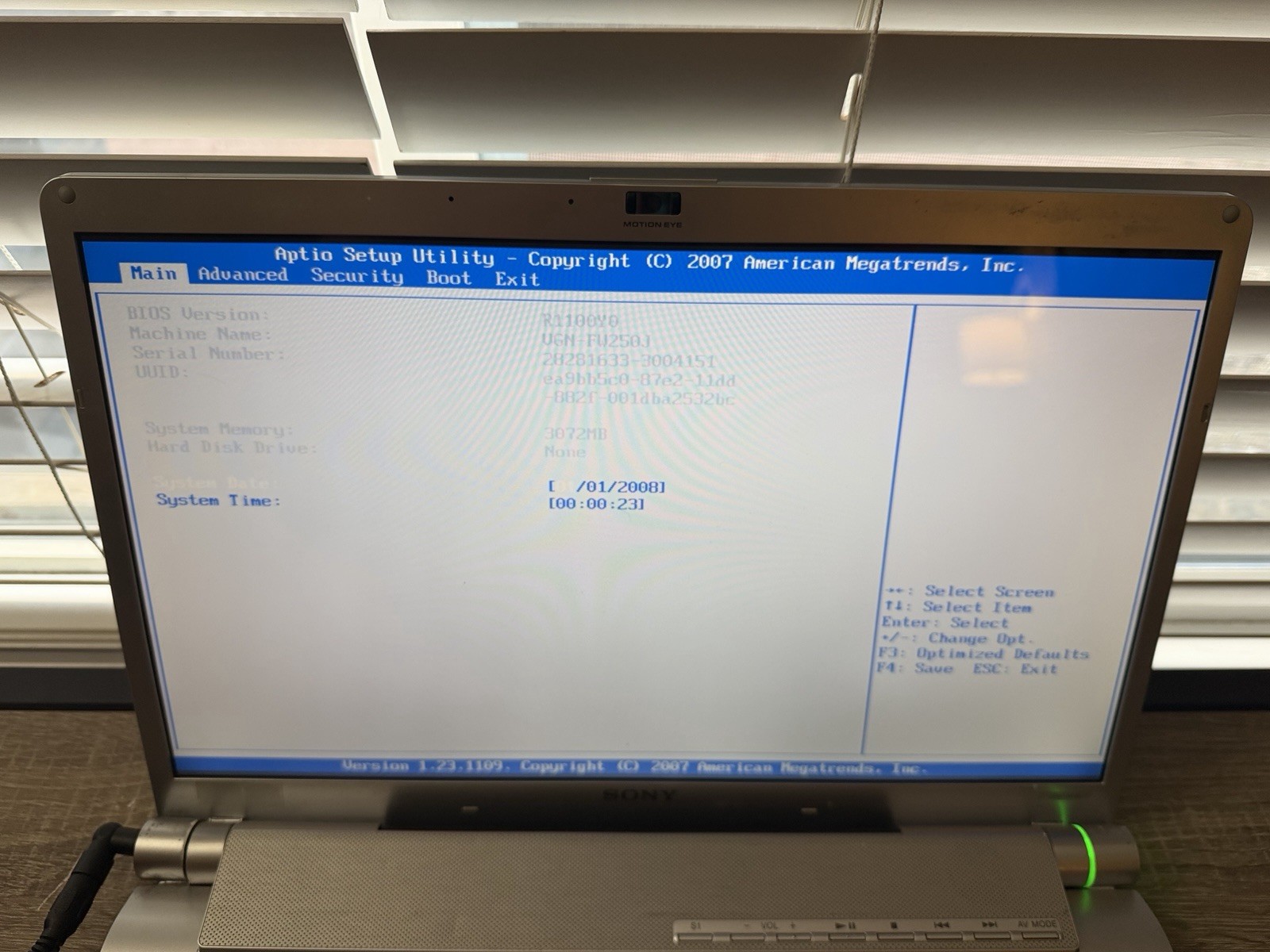 Sony Vaio VGN-FW290 Core 2 Duo 3GB Ram – BOOTS TO BIOS – NO HD