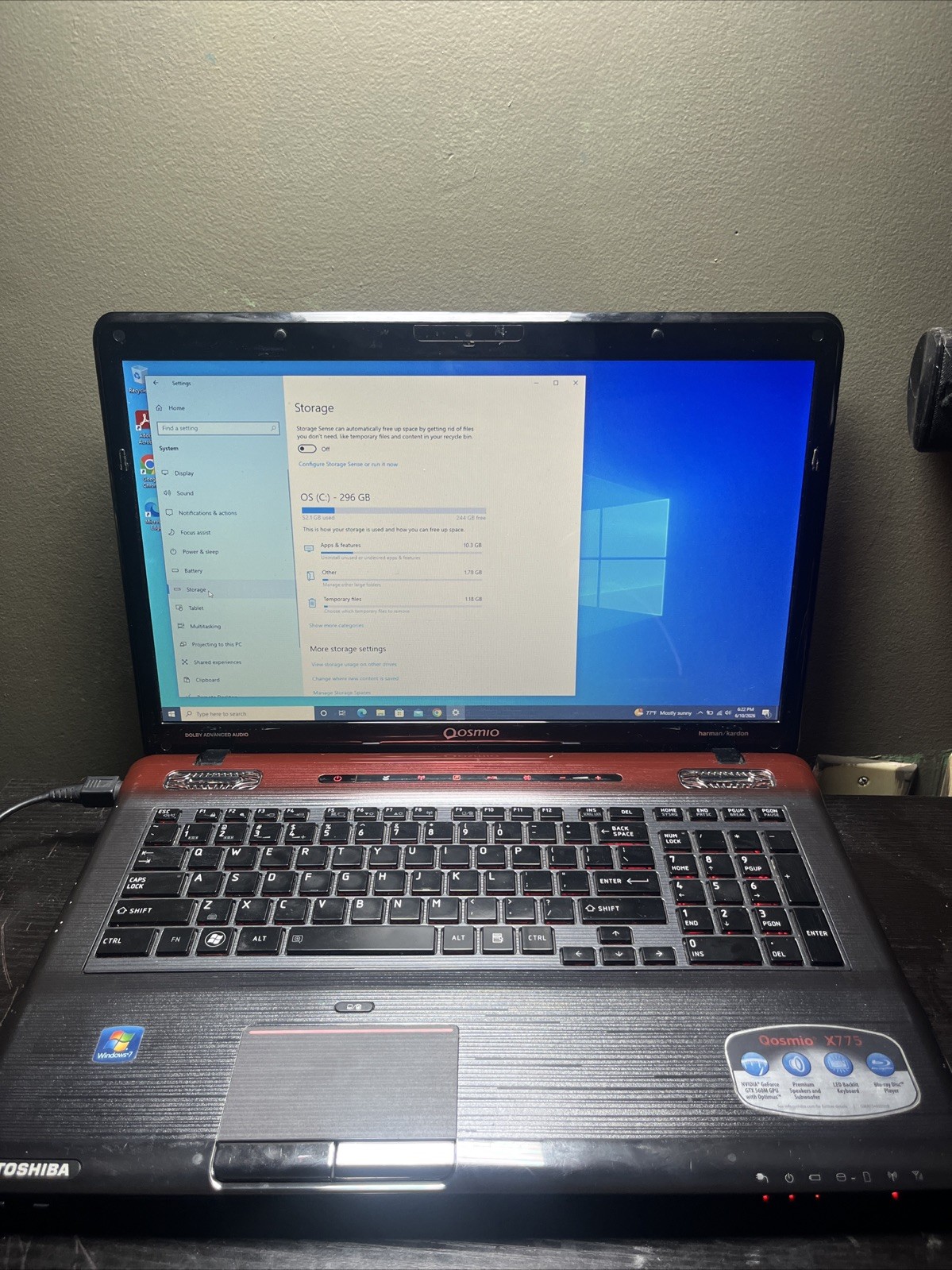 Toshiba Qosmio X775-Q7384 17.3″, i7-2670QM 2.2Ghz, 16GB SSD, 296GB, Win 10 P
