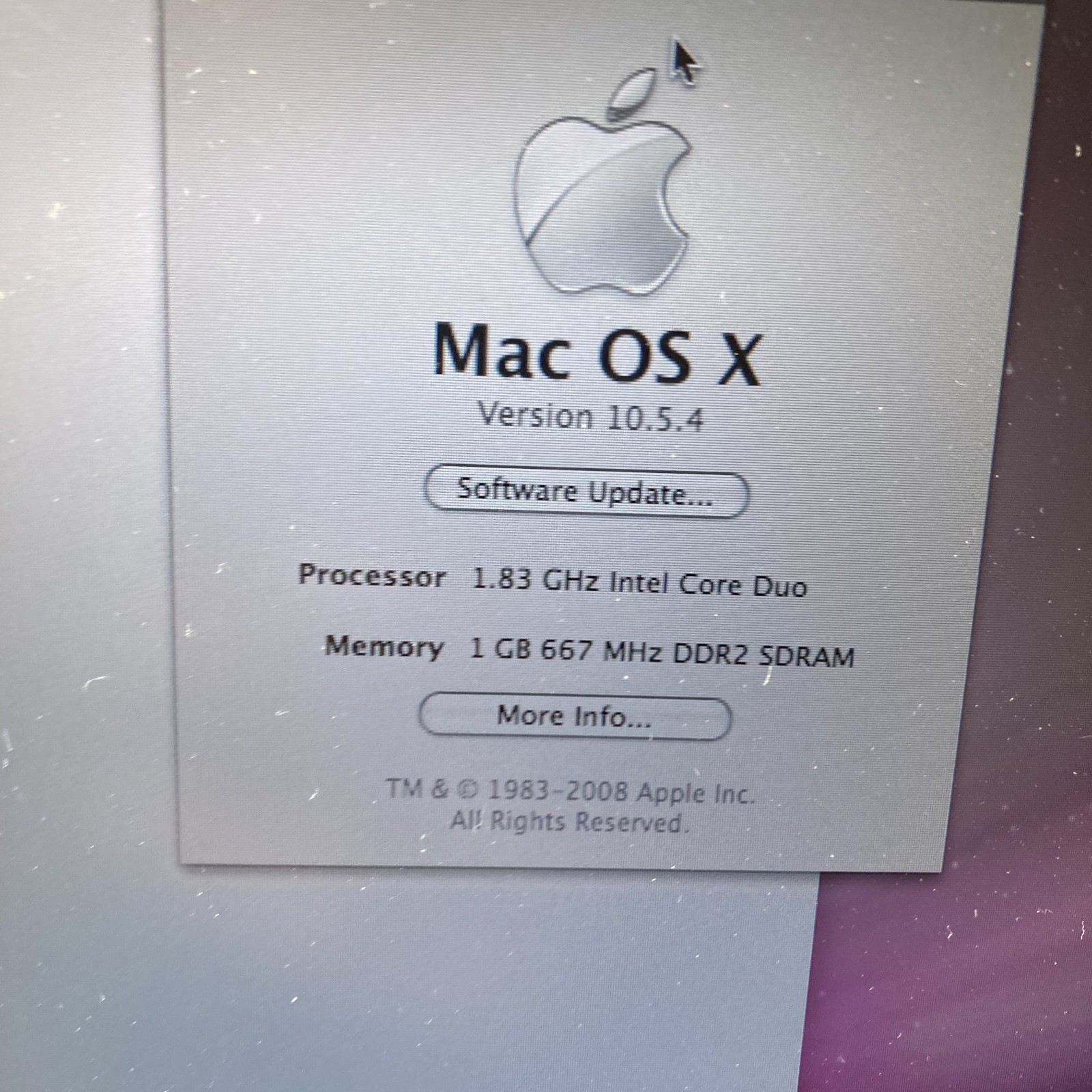 Apple MacBook Pro 15” A1150 Intel Core Duo 1.83GHz 1GB RAM 80GB HDD No Battery