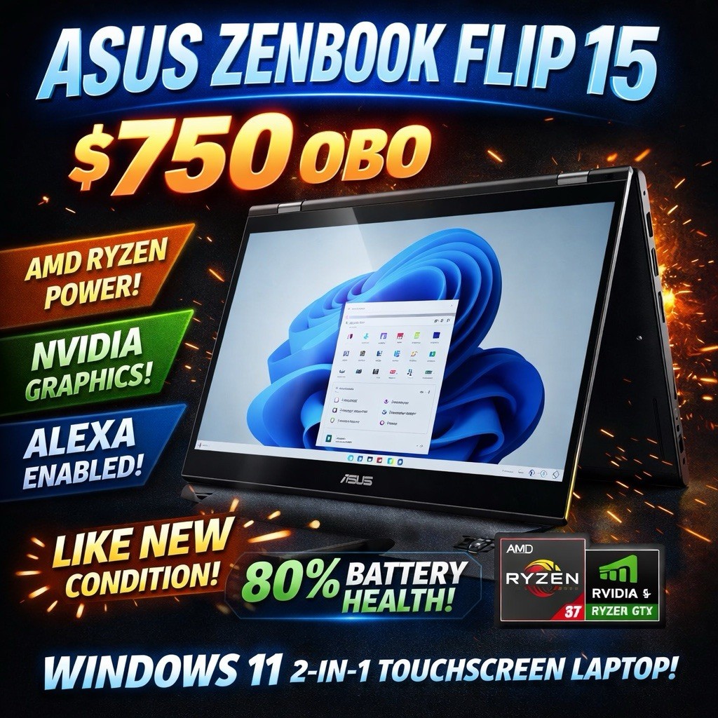 ASUS ZenBook Flip 15 2-in-1 Touchscreen AMD Ryzen 7 NVIDIA GTX Win 11 15″