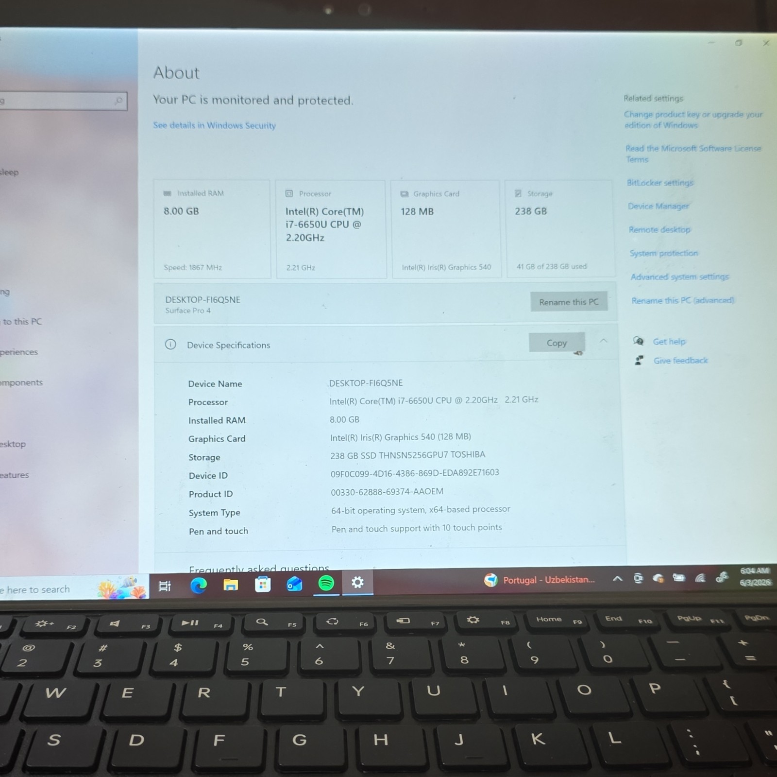 Microsoft Surface Pro 4 12.3″ i7-6650U 8GB 238GB SSD Win10 Touch Silver