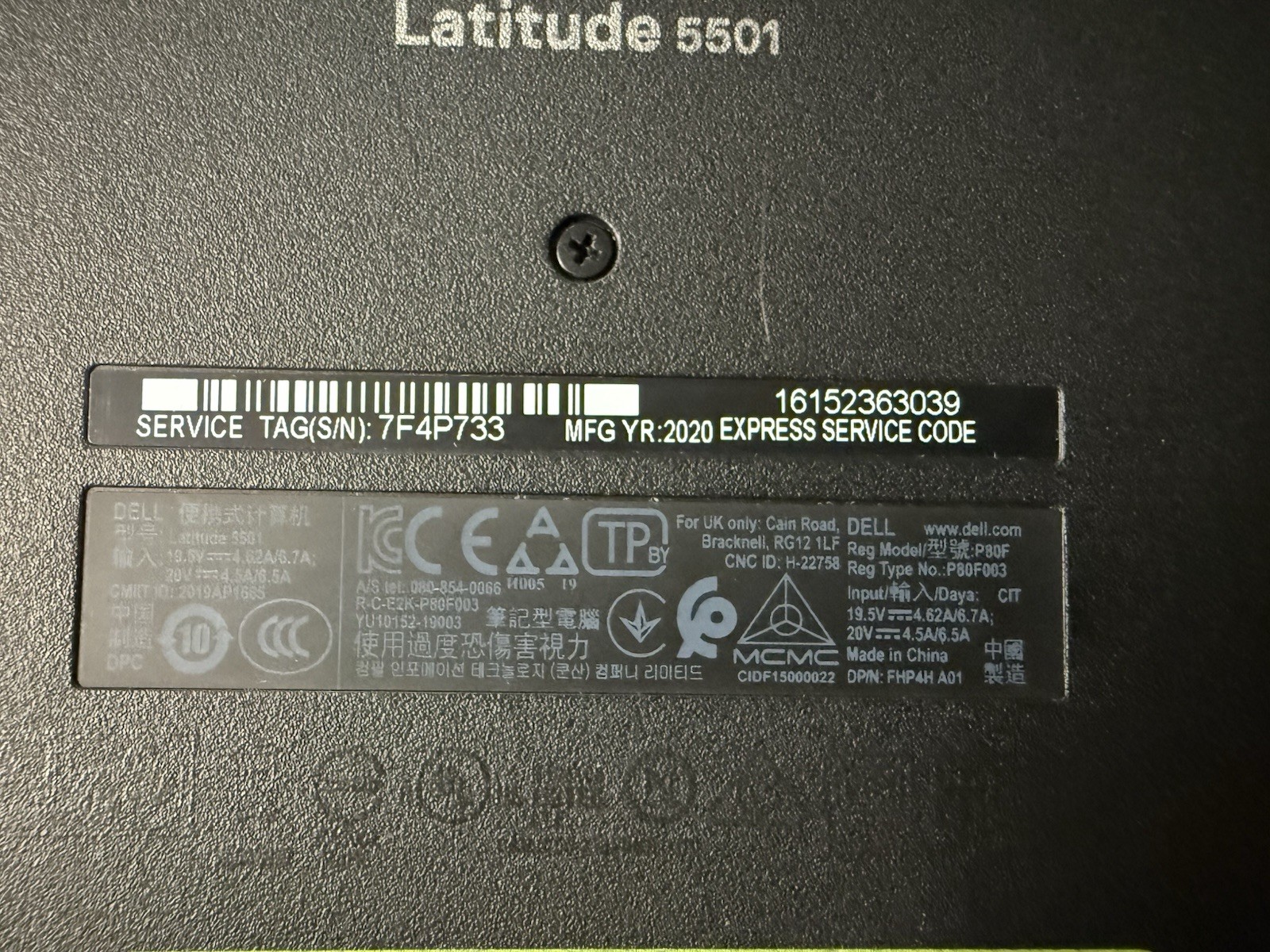 Dell Latitude 5501 w/ Intel Core i7-9850H 2.60GHz 16GB RAM 512GB NVMe PWR NO OS