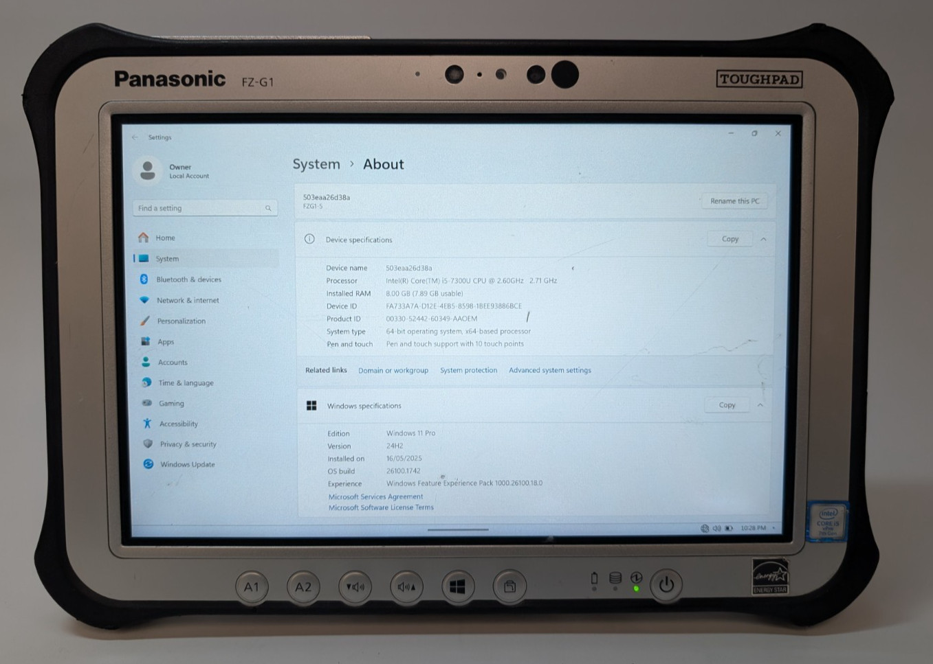 Panasonic Toughpad FZ-G1 MK5, i5-7300U, 8GB RAM, 240GB SSD Rugged Tablet