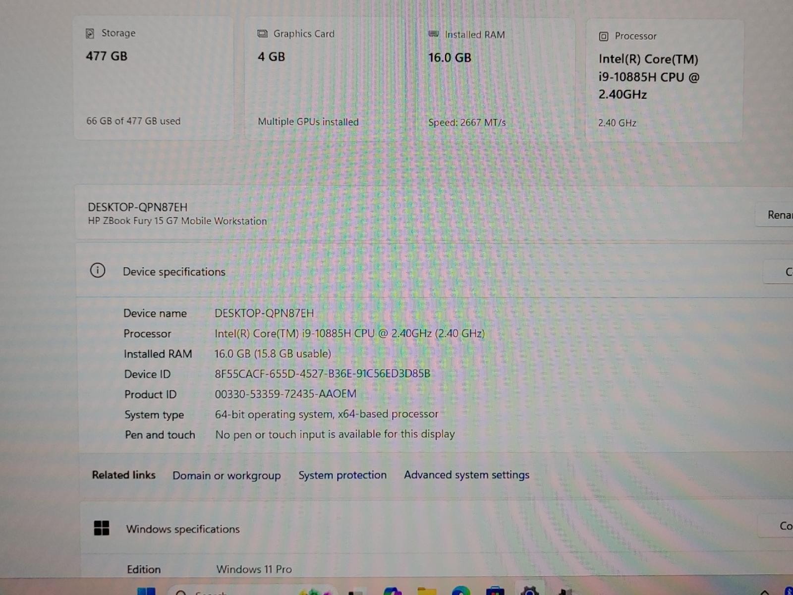 HP ZBook Fury 15 G7 15.6″ i9-10885H 16GB 512GB Quadro T1000 Win11Pro *NO A/C*