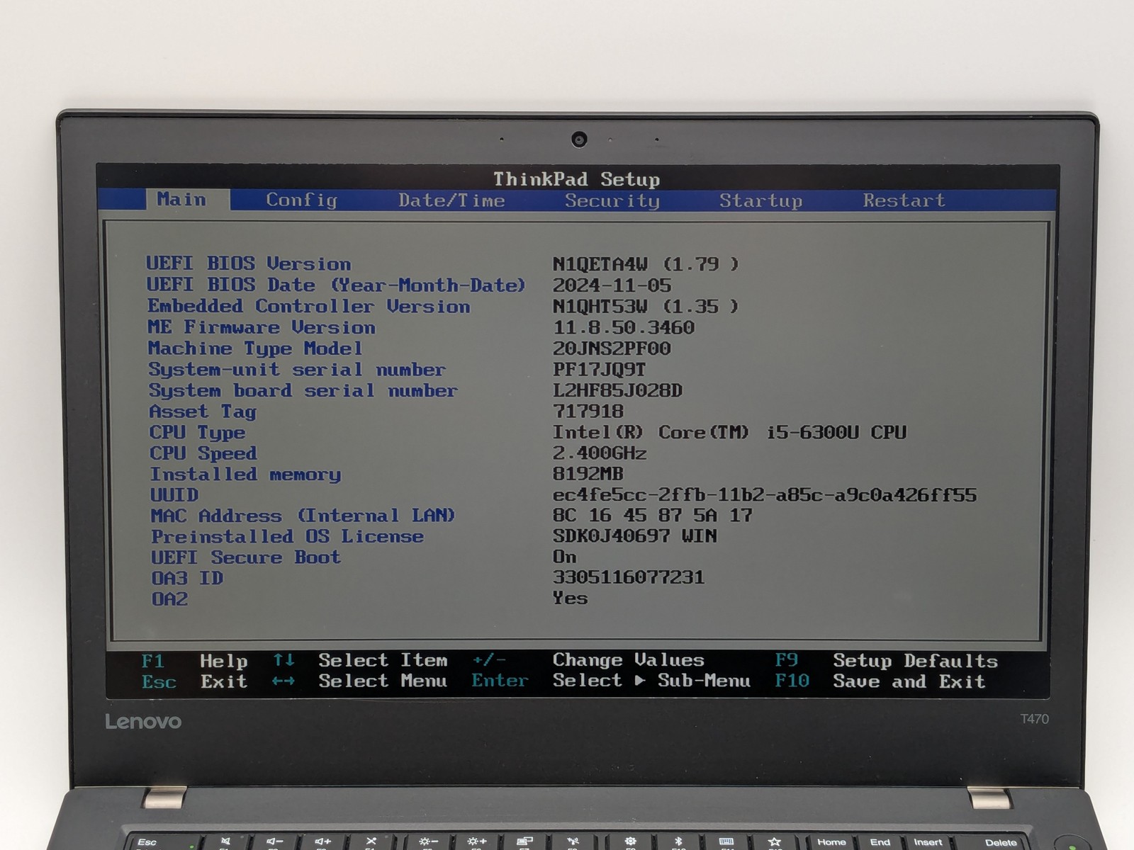 ThinkPad T470 14″ FHD I5-6300U 256GB SSD 8GB W10P Webcam Backlit FPR