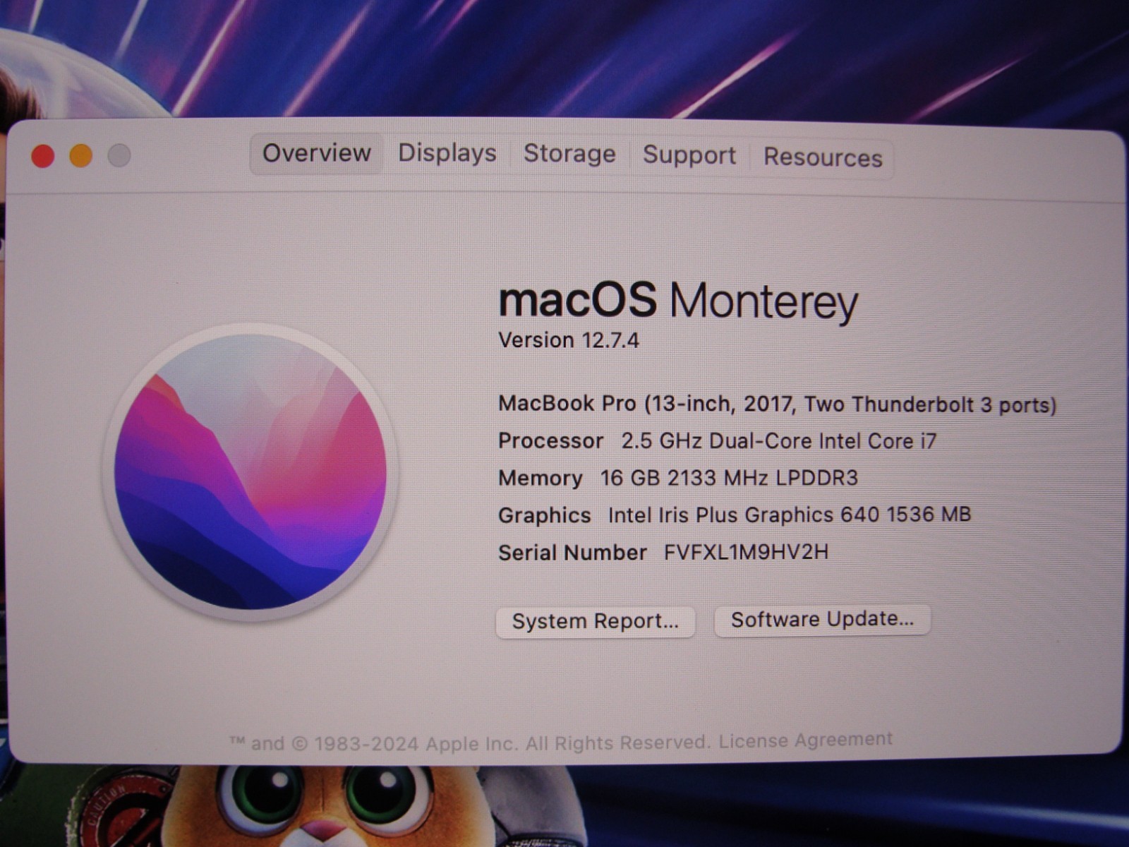 Apple MacBook Pro 13″ Mid-2017 A1708 /BTO OS Monterey i7-7660U 2.5GHz 16GB 512GB