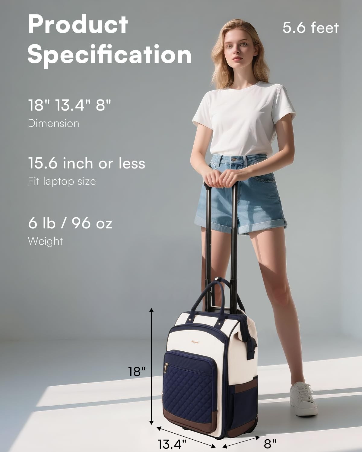 Rolling Backpack for Women, Travel Backpack with Wheels, Vertical Storage Wheele
