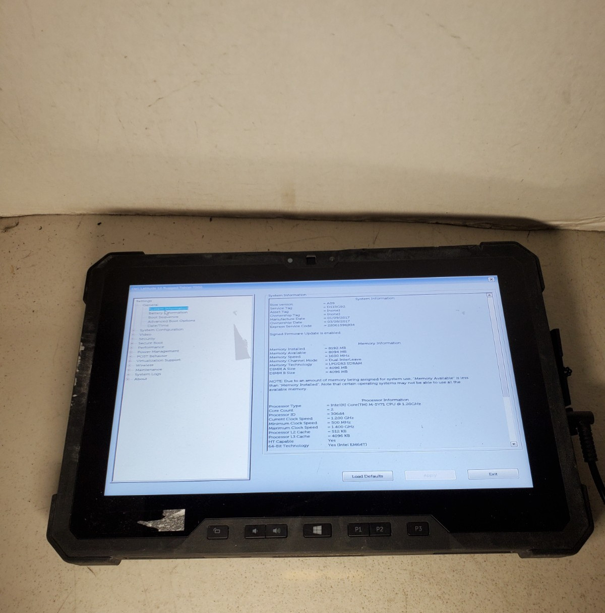Dell Latitude 12 Rugged 7202 11.6″ M-5Y71 8GB RAM 256GB SSD NO OS NO BATTERY #69