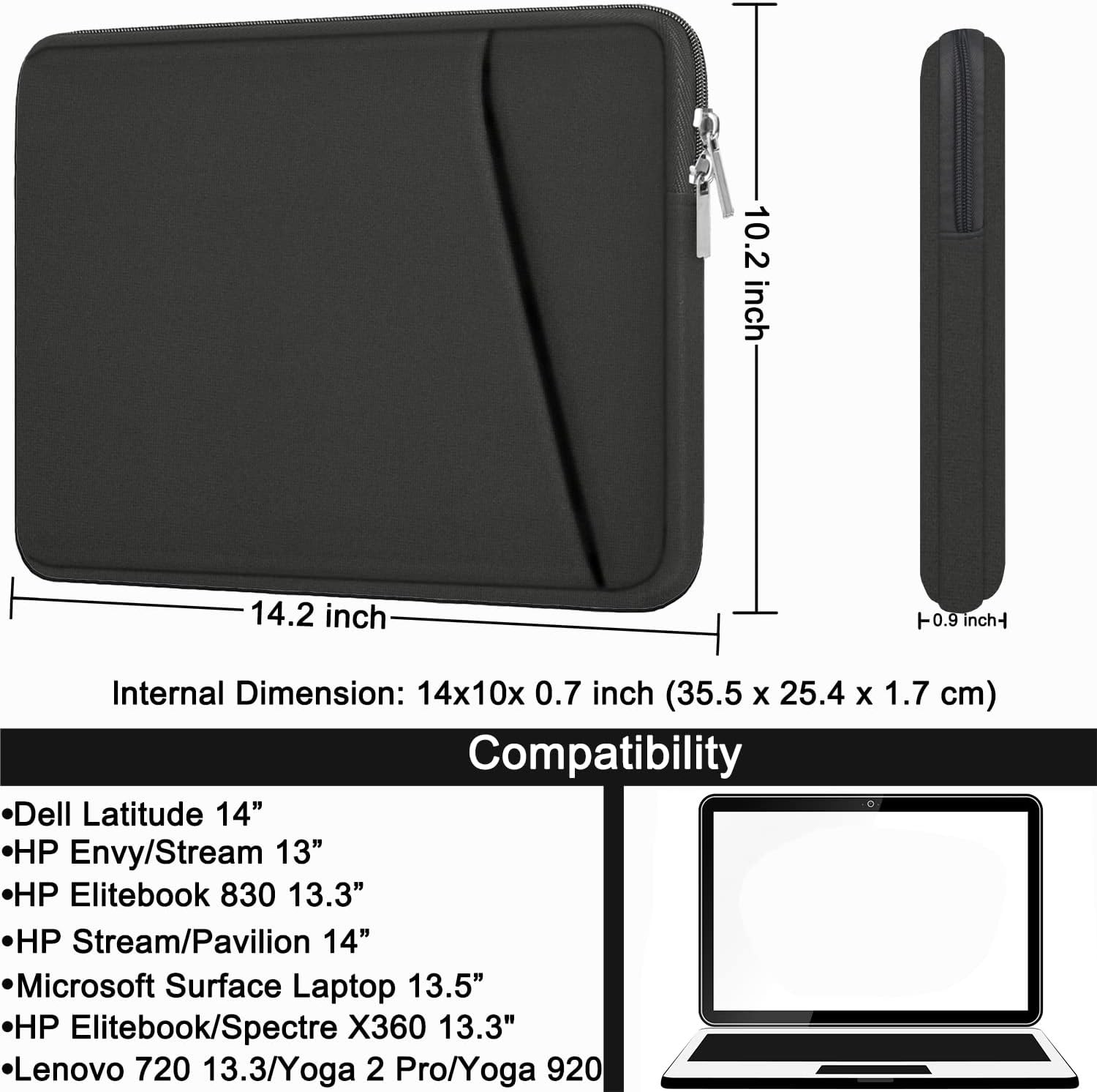 Laptop Sleeve 14 inch, Durable Carrying Bag Shockproof Protective Case Cover for