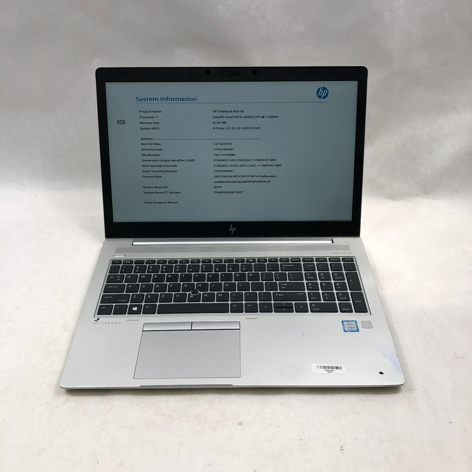 HP EliteBook 850 G6 15.6″ Intel Core i5-8365U 1.60 GHz 8 GB RAM No SSD *Read*