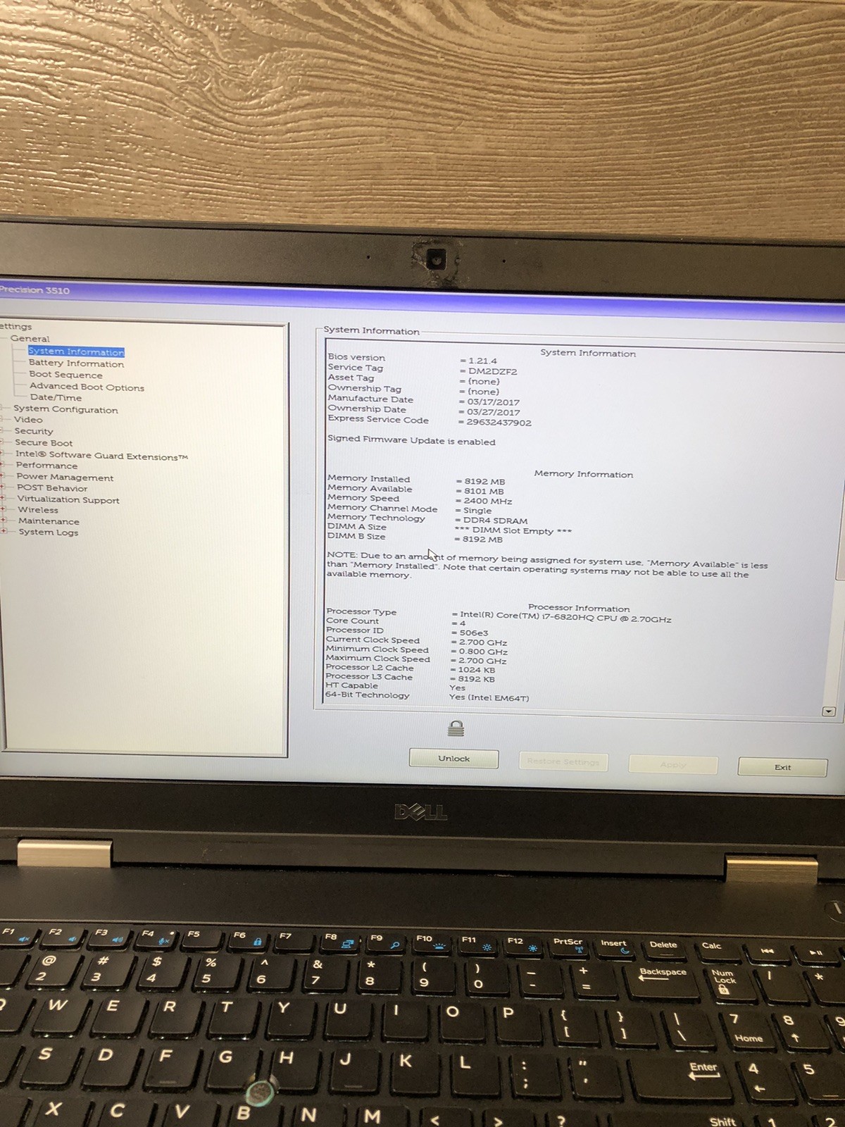Dell Precision 3510 15.6″ Intel Core i7- 6820HQ 2.70GHz 8GB DDR4 LOCKED