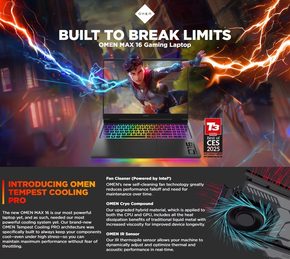 HP Omen 16Z-AK000 Black Gaming Laptop PC 16.0″ AI 7 350 16GB 512G RTX 5070Ti W11