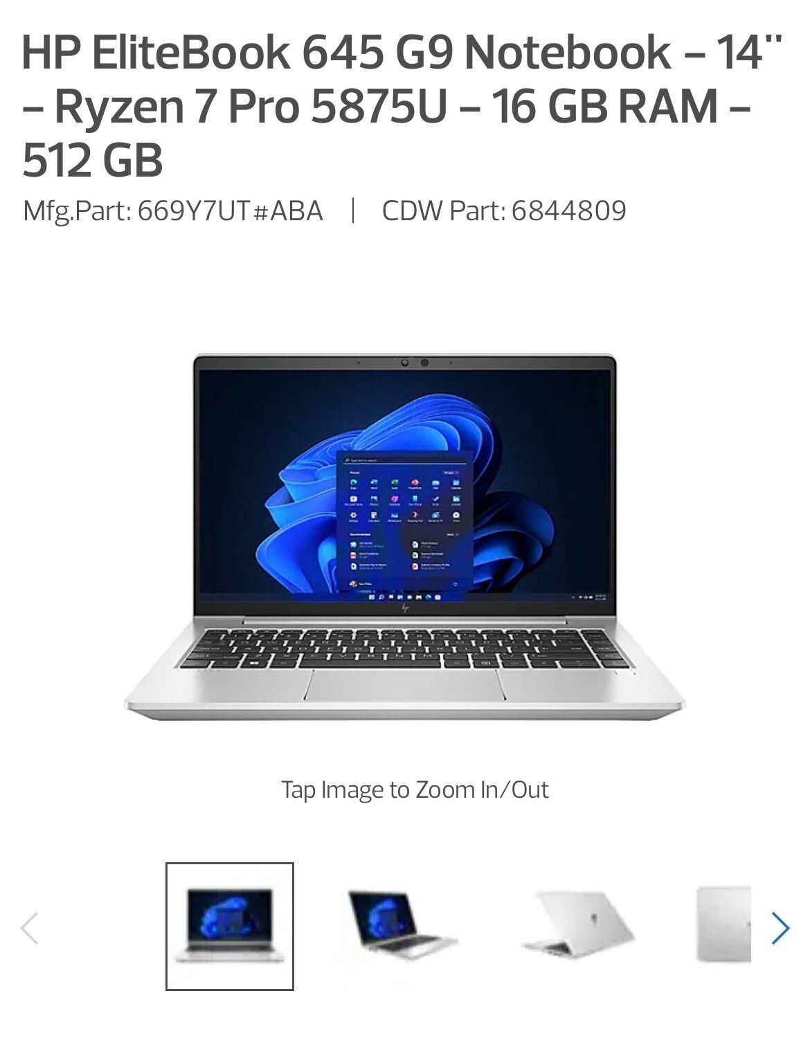 HP EliteBook 645 G9 14″ Notebook – Full HD – 1920 x 1080 – AMD Ryzen 7 PRO 5875U