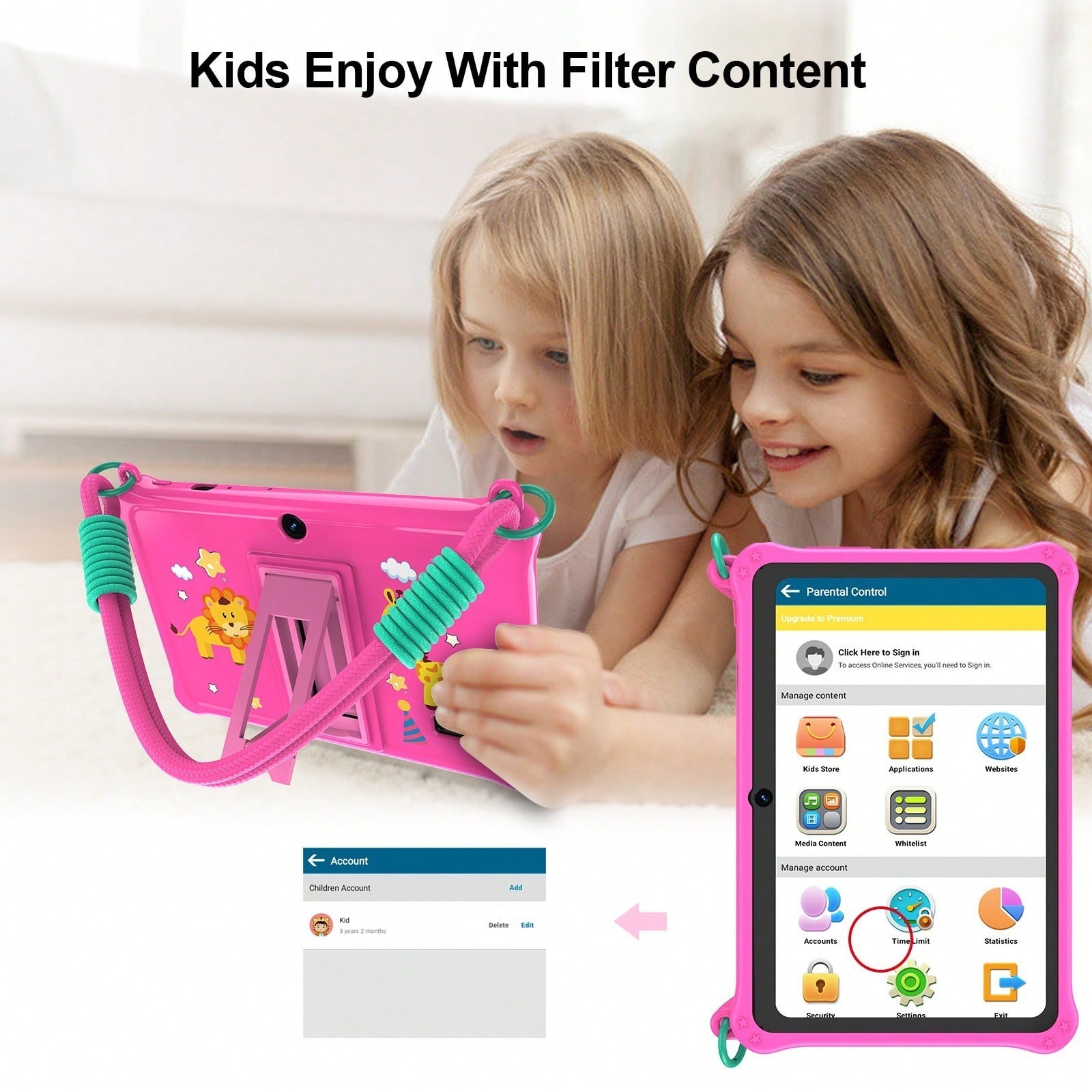 7 Inch Kids Tablet Android 13 2GB RAM 32GB ROM With Parental Control And Case