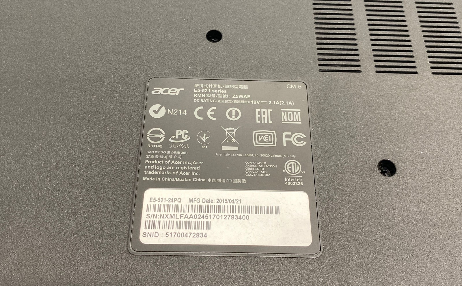 Acer Aspire E5-521 15.6″ Laptop AMD E2 Windows 10 DVD-RW Tested Working