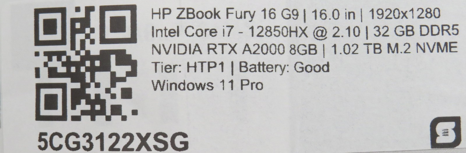 HP ZBook Fury 16 G9 i7-12850HX @ 2.1GHz 32GB DDR5 1TB m2 RTX A2000 Win 11 Pro